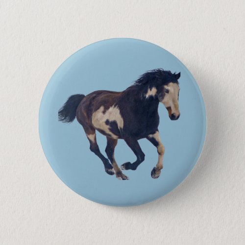Wild Galloping Pinto American Paint Horse Pinback Button