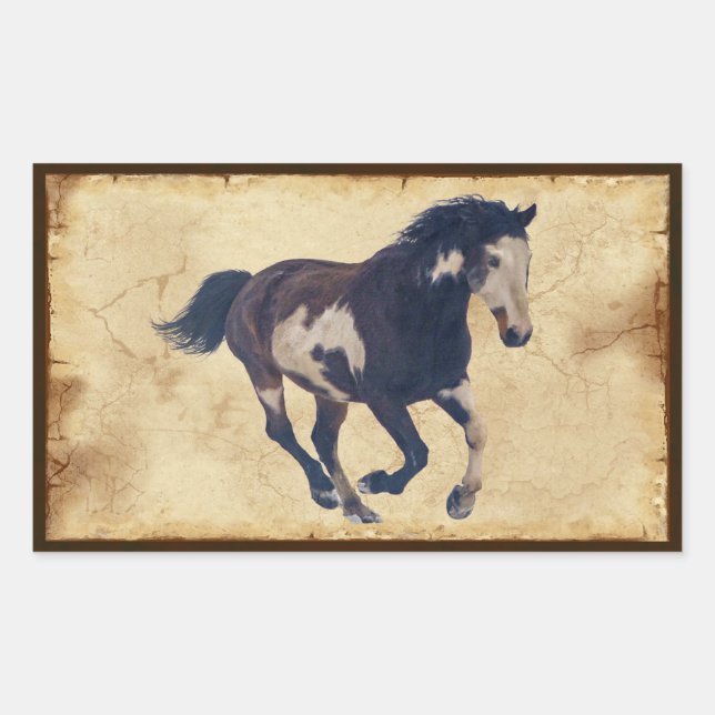 Wild Galloping Pinto American Paint Horse Rectangular Sticker (Front)