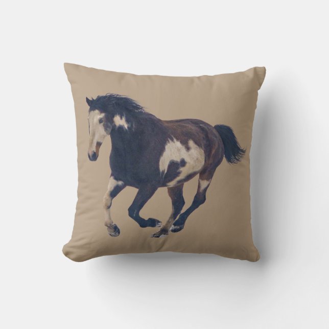 Wild Galloping Pinto American Paint Horse Throw Pillow (Front)