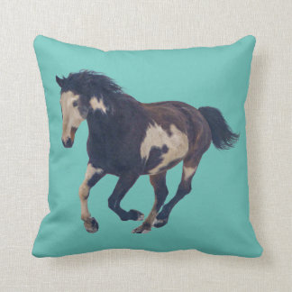 Wild Galloping Pinto American Paint Horse Throw Pillow
