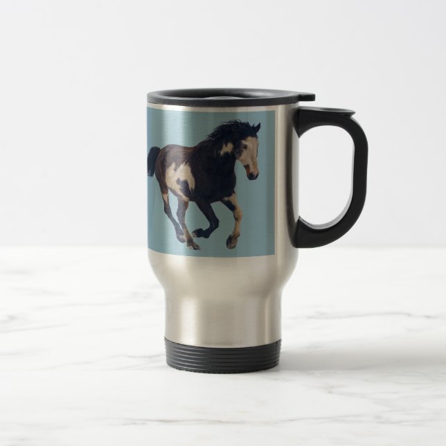 Wild Galloping Pinto American Paint Horse Travel Mug (Right)
