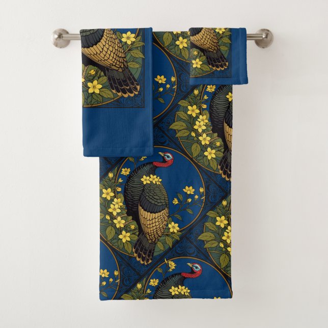 Wild Game Bird Turkey And Jasmine Flowers  Bath Towel Set (Insitu)