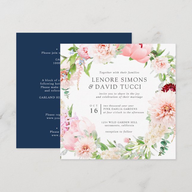 Wild Garden | All in one  Pink  Botanical wedding Invitation (Front/Back)