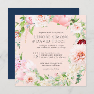 Wild Garden   All in one  Pink  Botanical wedding Invitation