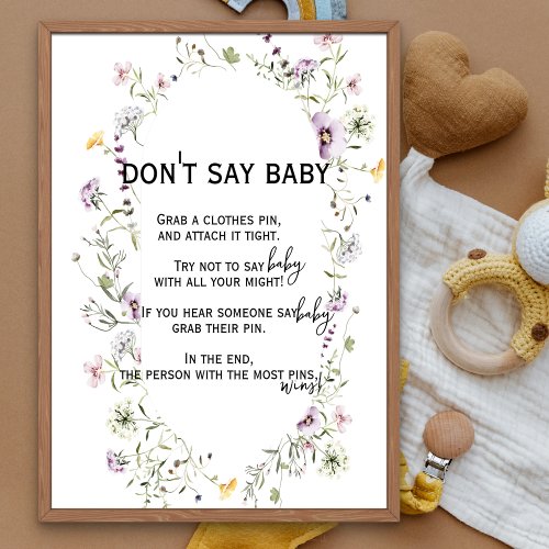 Wild garden blooms theme Shhhh Dont Say Baby Game Poster