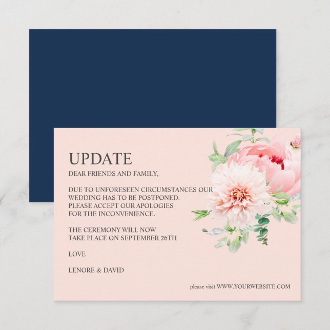 Wild Garden | Dahlia Peony  Pink WEDDING UPDATE Invitation (Front/Back)