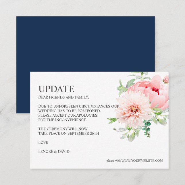 Wild Garden | Dahlia Peony  Pink WEDDING UPDATE Invitation (Front/Back)