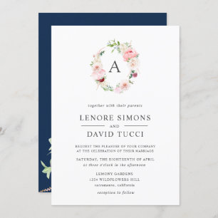 Wild Garden Floral Monogram Watercolor Wedding Invitation