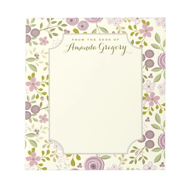 Wild Garden Floral Personalized Desk Notepad (Front)