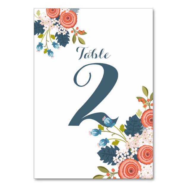 Wild Garden Floral Wedding Table Number Card