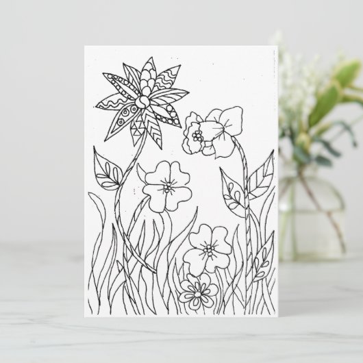 Wild Garden Flowers Coloring Card (Standing Front)