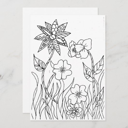 Wild Garden Flowers Coloring Card (Front/Back)