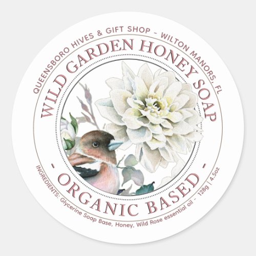 Wild Garden Honey Soap Organic Based Soap Bar Classic Round Sticker