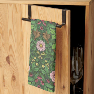 Wild garden in green kitchen towel