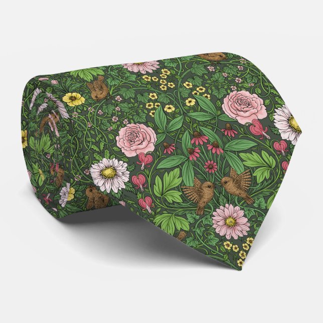 Wild garden in green neck tie (Rolled)