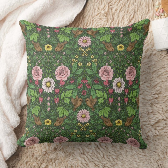 Wild garden in green throw pillow (Blanket)