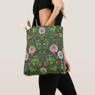 Wild garden in green tote bag