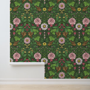 Wild garden in green wallpaper 