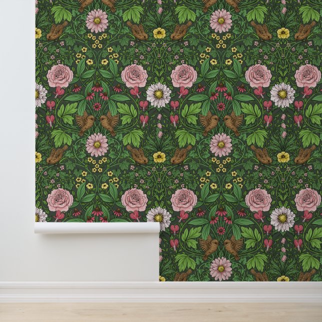 Wild garden in green wallpaper  (Application)