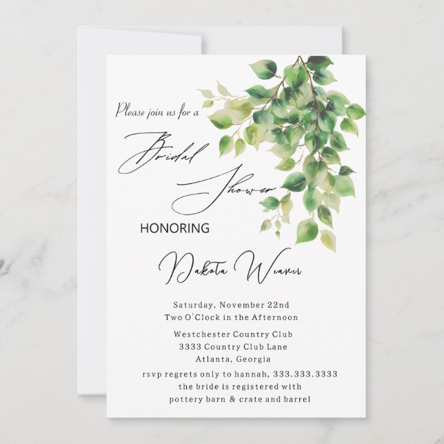 Wild Garden Leaves Bridal Shower Invitation (Front)