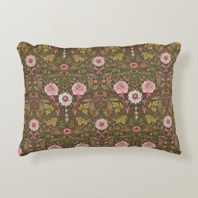 Wild garden on coffee brown accent pillow (Front)