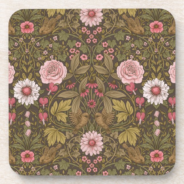 Wild garden on coffee brown beverage coaster (Front)