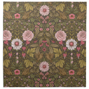 Wild garden on coffee brown cloth napkin