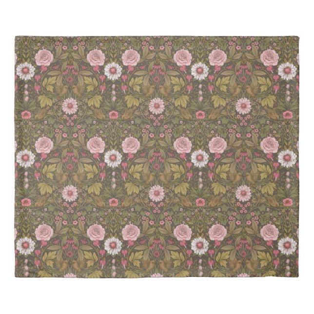 Wild garden on coffee brown duvet cover (Front)