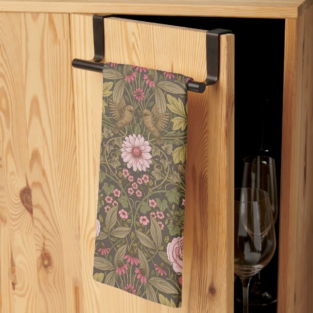 Wild garden on coffee brown kitchen towel (Thirds Fold)