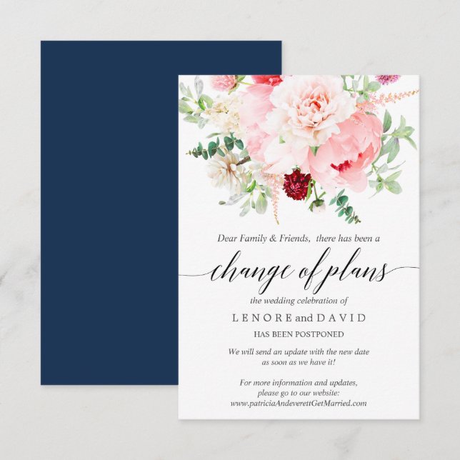 Wild Garden Pink Botanical Wedding Change of Plans Invitation (Front/Back)