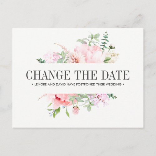 Wild Garden  Pink Flowers WEDDING CHANGE THE DATE Announcement Postcard