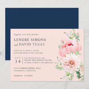 Wild Garden Pink watercolor botanical wedding Invitation
