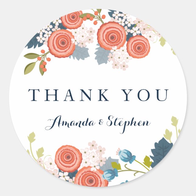 Wild Garden Wedding Personalized Thank You Classic Round Sticker (Front)