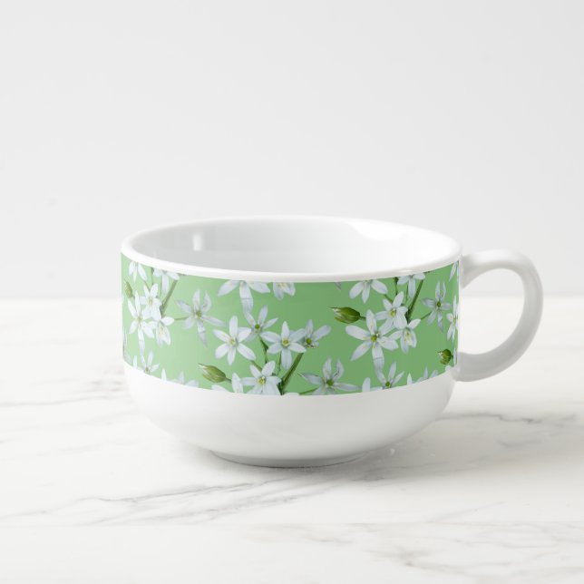 Wild Garlic Flowers Cust. BG Green Soup Mug (Left)