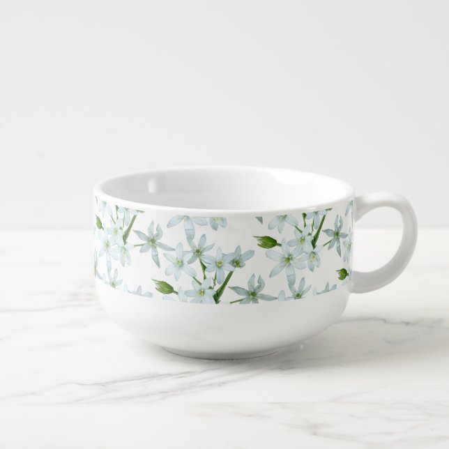 Wild Garlic Flowers Cust. BG White Soup Mug (Left)