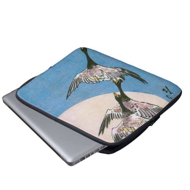 Wild Geese Flying Downward Across Moon, Hiroshige Laptop Sleeve (Front Bottom)