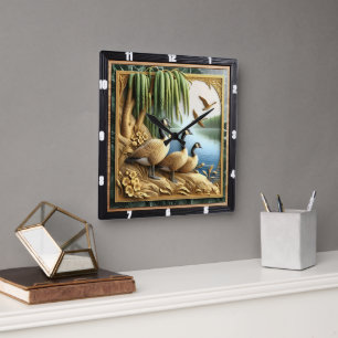 Wild Geese Timberland Square Wall Clock