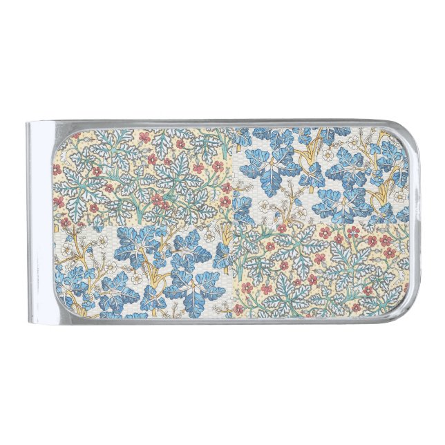 Wild Geranium Art Nouveau Flowers Botanical Silver Finish Money Clip (Front)