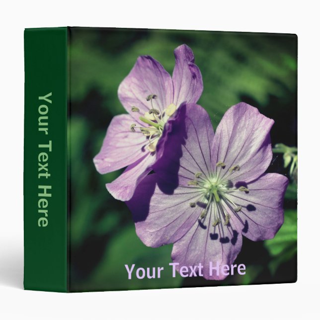 Wild Geranium Flowers Nature Personalized 3 Ring Binder (Front/Spine)