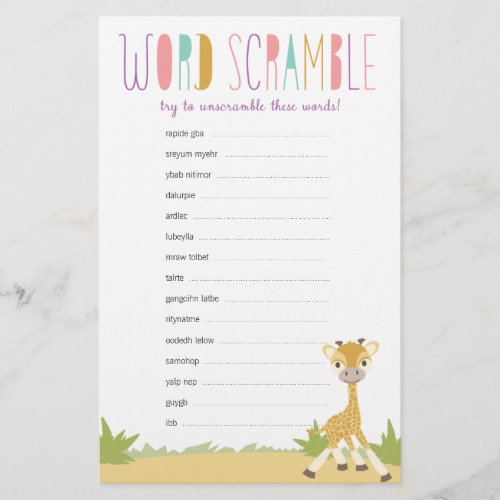 Wild Giraffe Baby Word Scramble Game _ Purple