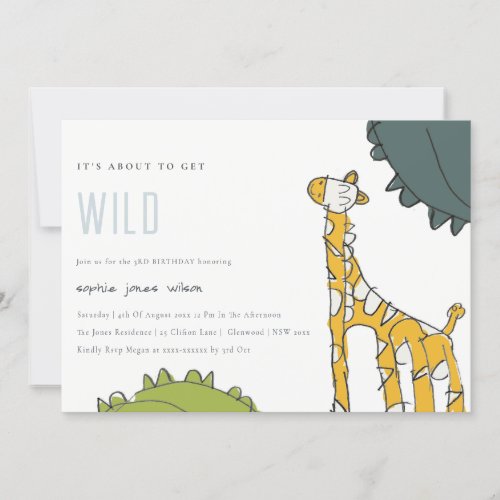 Wild Giraffe Kid Drawn Any Age Birthday Invite