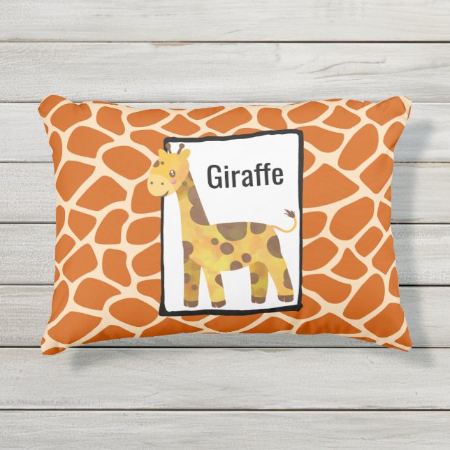 Wild Giraffe Skin Pattern with a Giraffe Drawing Outdoor Pillow (Front)