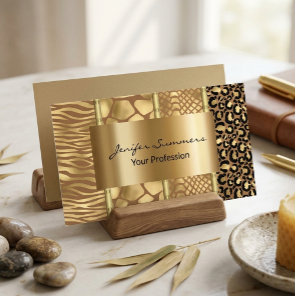 Wild Giraffe Snake Tiger Zebra Gold Mixed Prints Business Card
