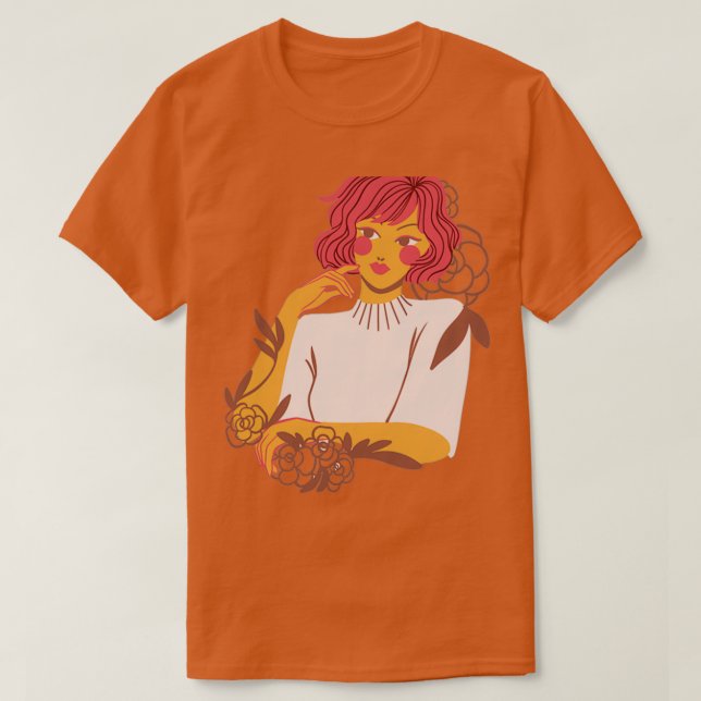 Wild Girl Floral Woman With Flowers Redhead 2 T-Shirt (Design Front)