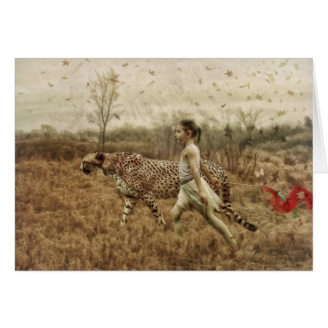 Wild Girl Walking with a Cheetah Art Card (Front Horizontal)