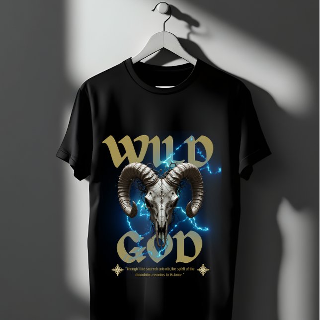 Wild God Ram Skull Lightning Occult Design T-Shirt (Creator Uploaded)