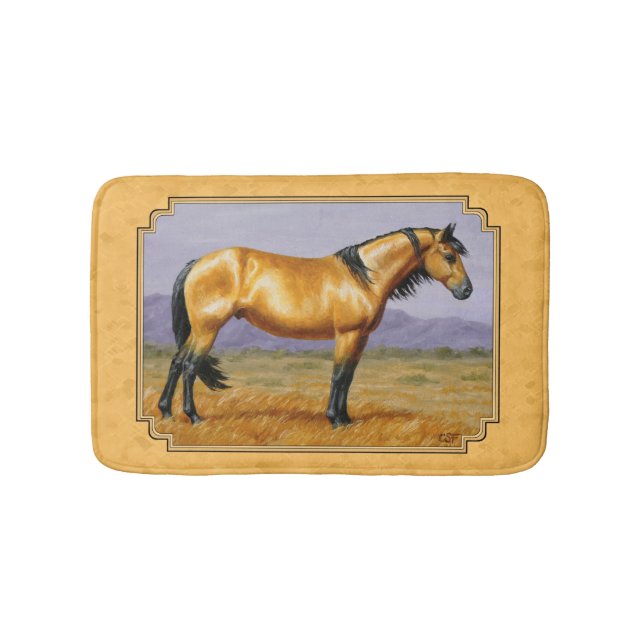 Wild Golden Buckskin Horse Yellow Bath Mat (Front)