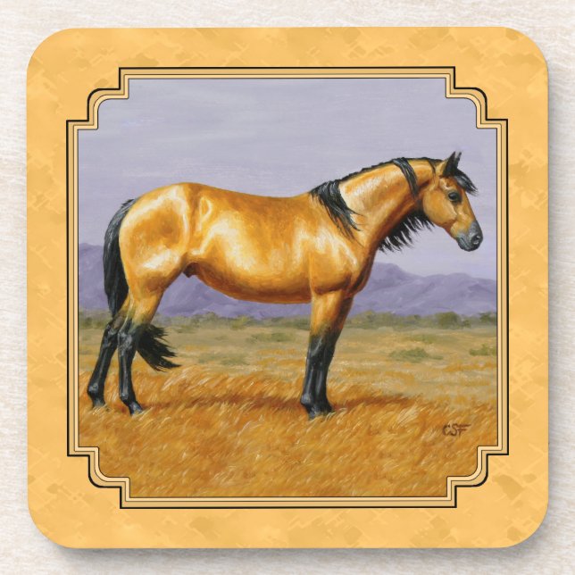 Wild Golden Buckskin Horse Yellow Coaster (Front)