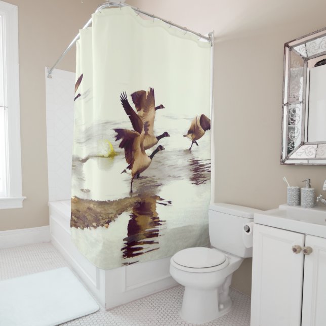 "Wild Goose Chase"   -  Running Geese Shower Curtain (In Situ)