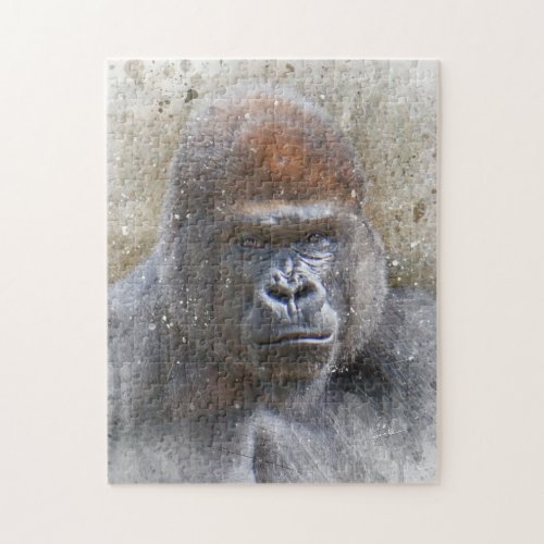 Wild Gorilla Abstract Watercolor Photography Jigsaw Puzzle